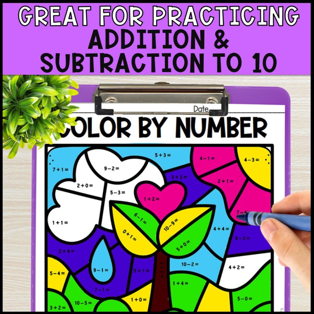 color by number addition and subtraction within 10 - earth day