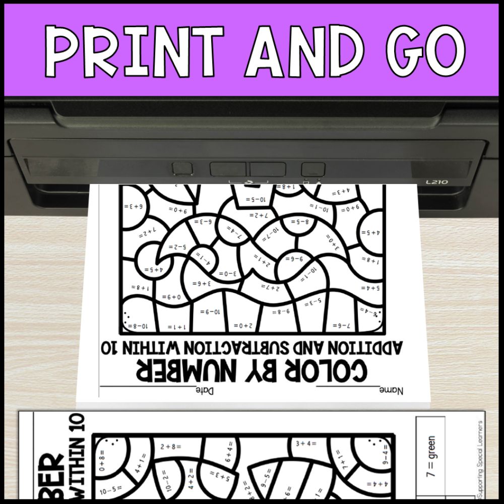 color by number addition and subtraction within 10 - fathers day no prep