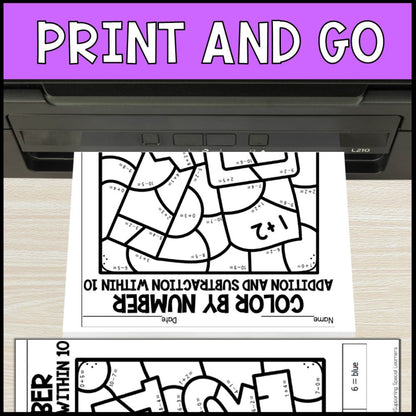 color by number addition and subtraction within 10 - math no prep