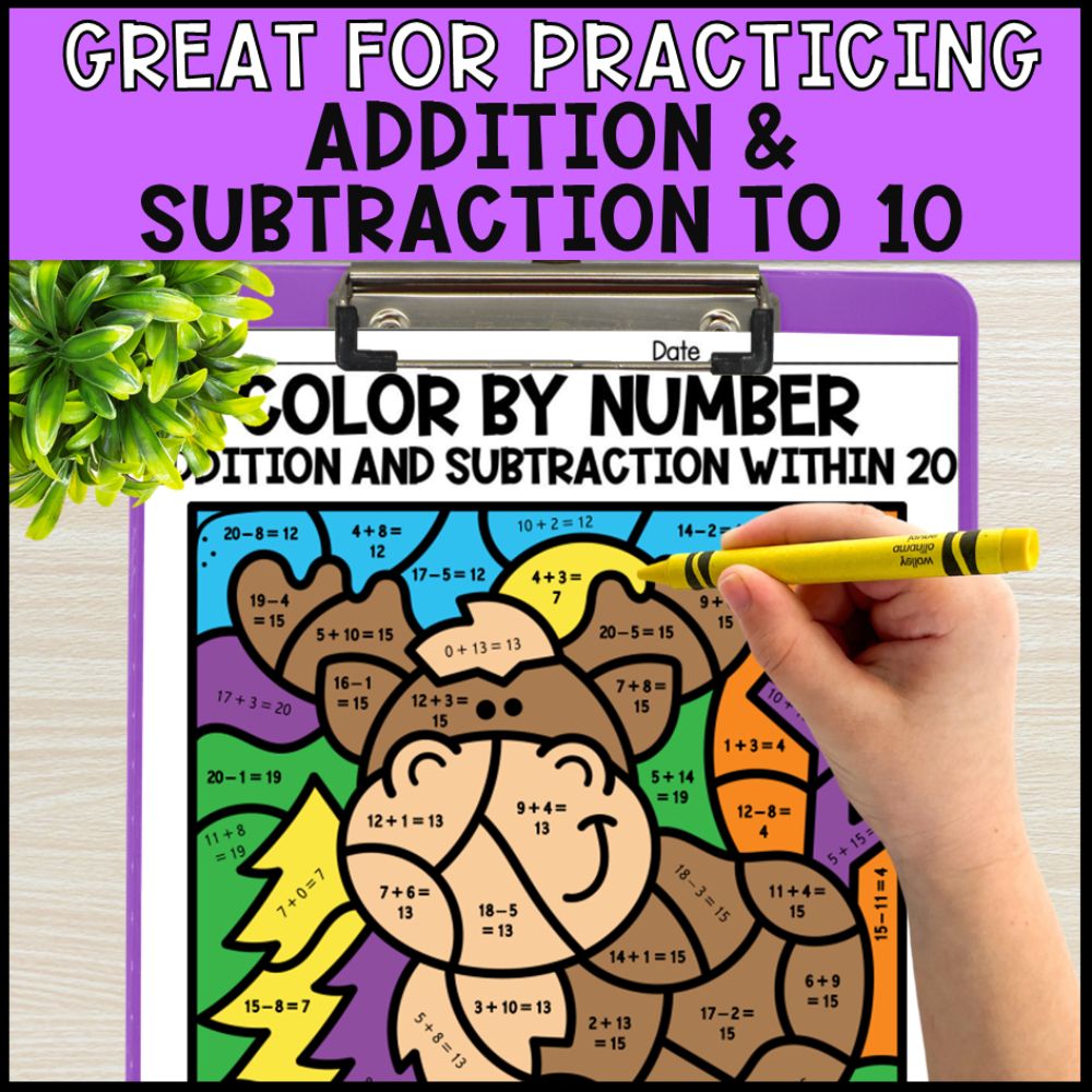 color by number addition and subtraction within 10 - ocean theme