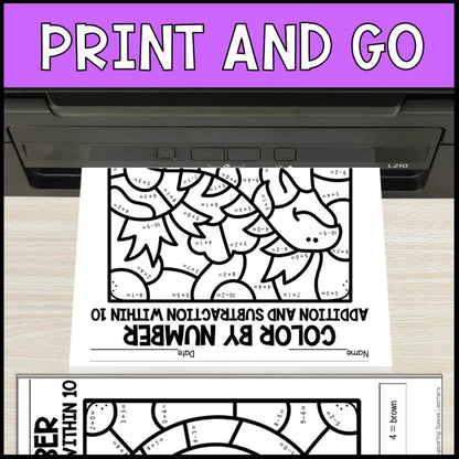 color by number addition and subtraction within 10 - pets no prep