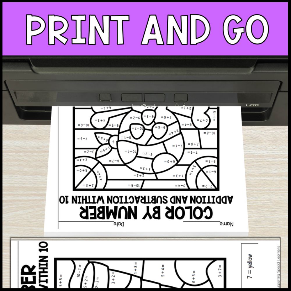 color by number addition and subtraction within 10 - pirate no prep