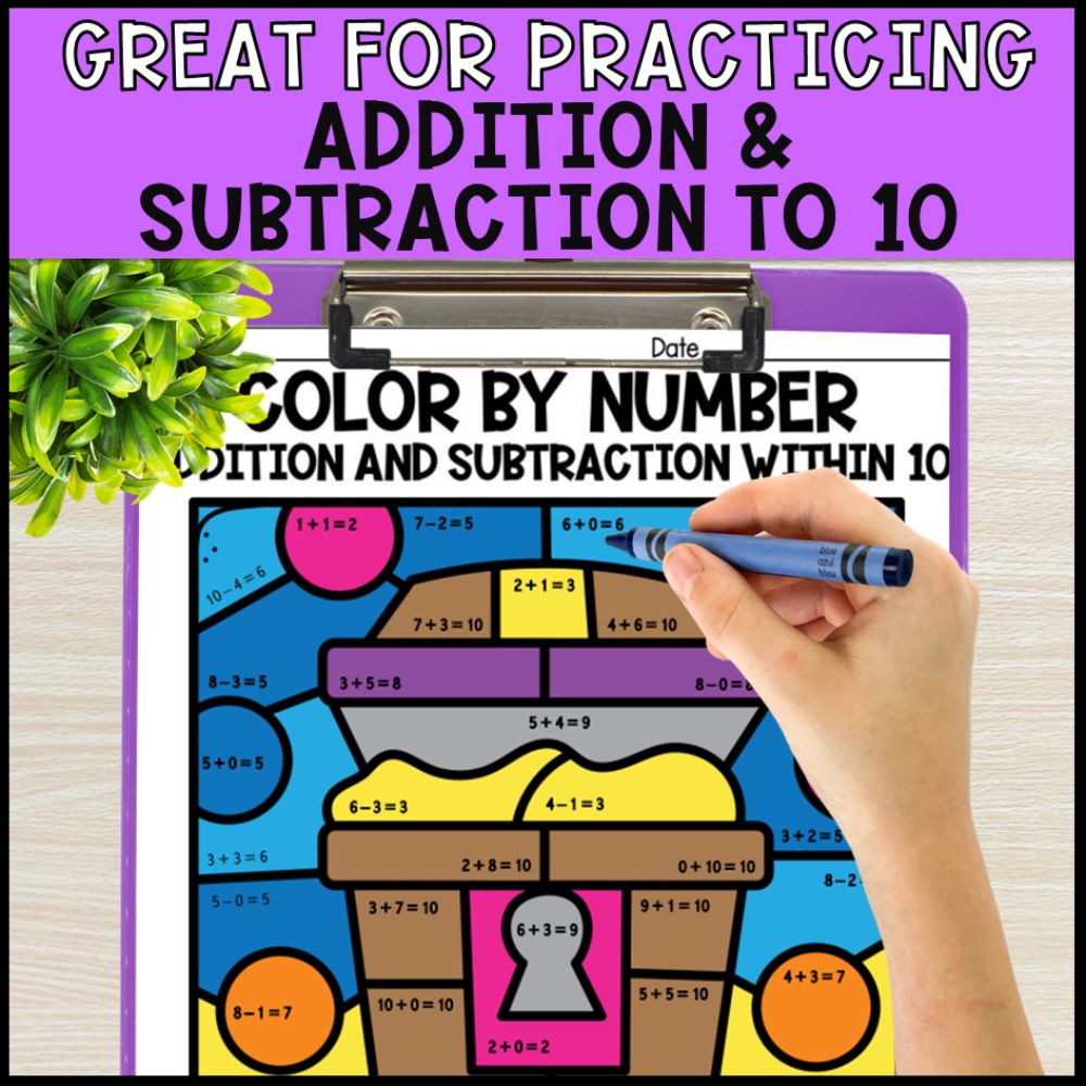 color by number addition and subtraction within 10 - pirate theme