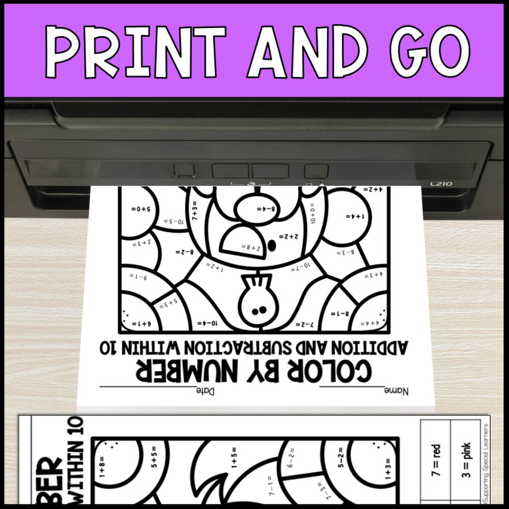 color by number addition and subtraction within 10 - pirate theme no prep