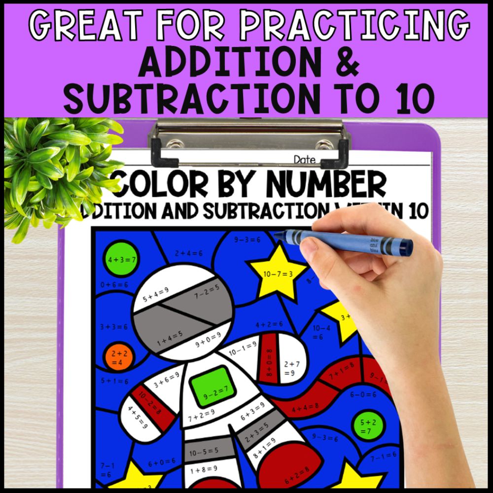 color by number addition and subtraction within 10 - space