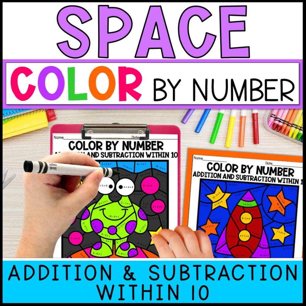 color by number addition and subtraction within 10 - space cover