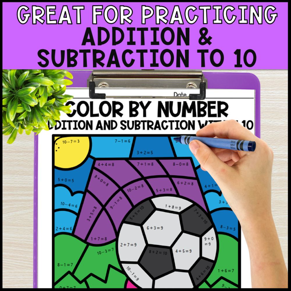 color by number addition and subtraction within 10 - sports