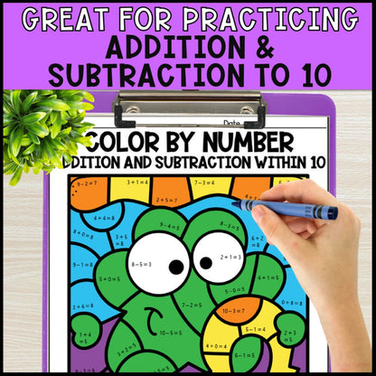 Color by Number Addition and Subtraction Within 10 - St. Patrick's Day