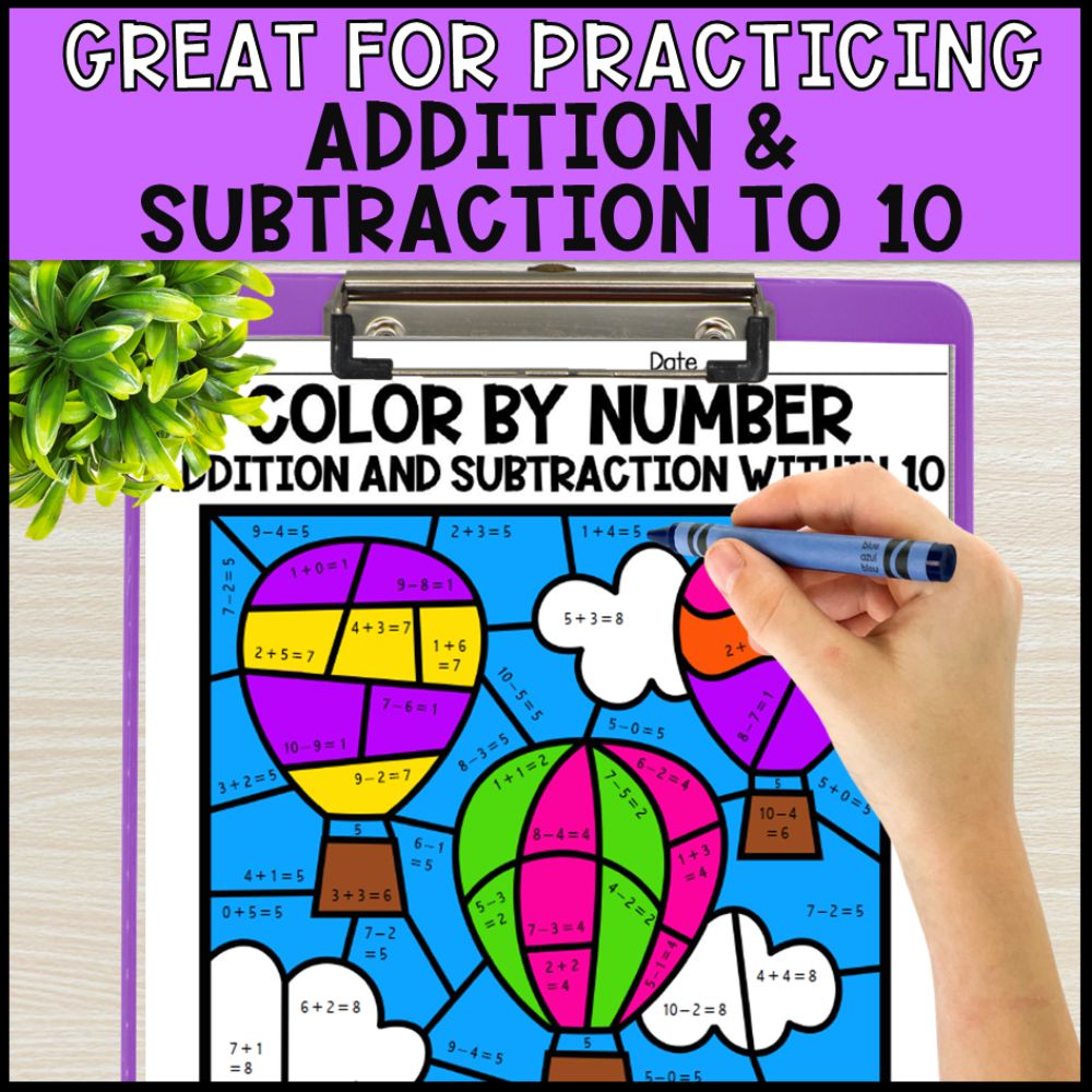 color by number addition and subtraction within 10 - transportation