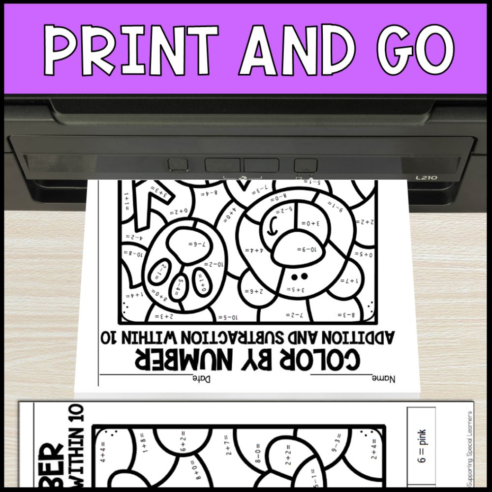 color by number addition and subtraction within 10 - woodland animals no prep
