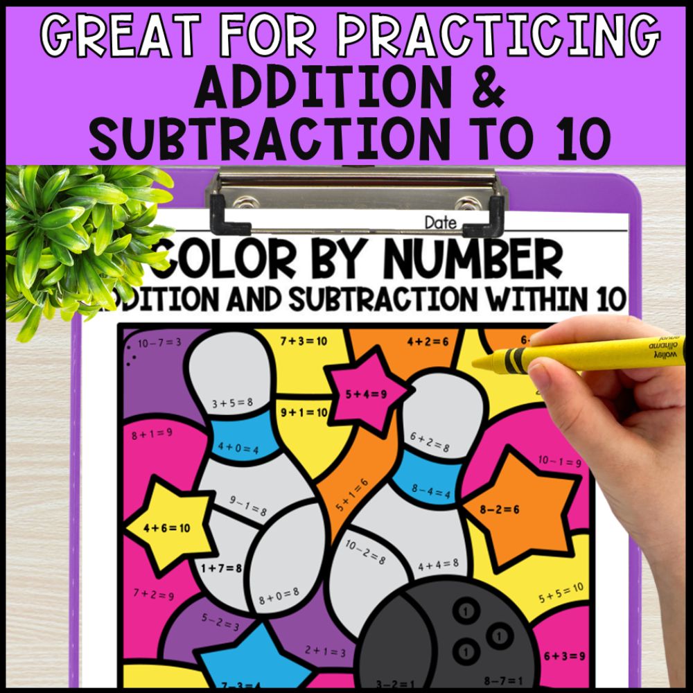 Color by Number Addition and Subtraction Within 10 Growing Bundle