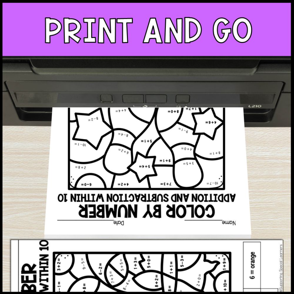 Color by Number Addition and Subtraction Within 10 Growing Bundle