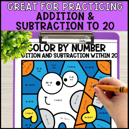 color by number addition and subtraction within 20 - dentist