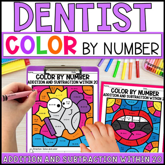 color by number addition and subtraction within 20 - dentist cover