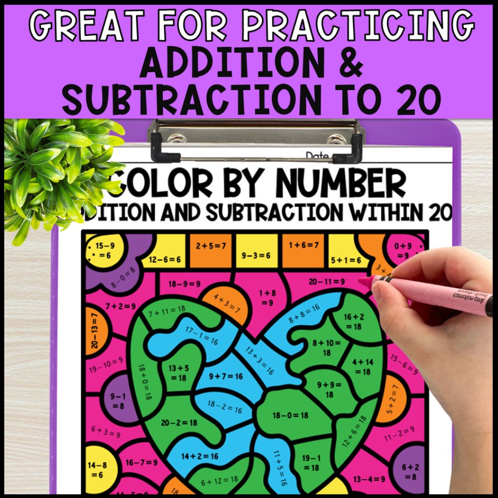 color by number addition and subtraction within 20 - earth day