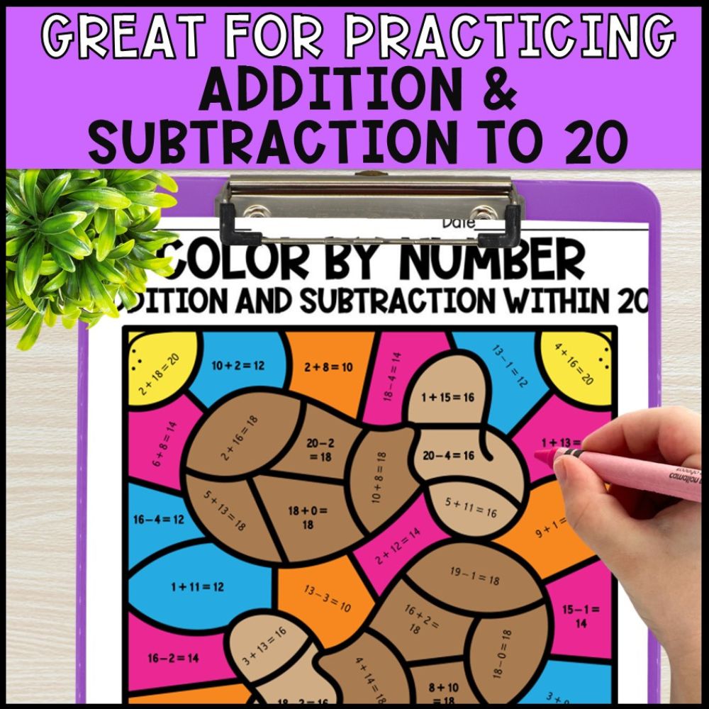 Color by Number Addition and Subtraction Within 20 - Fast Food