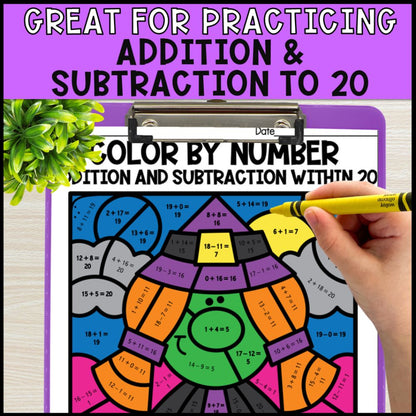 color by number addition and subtraction within 20 - halloween