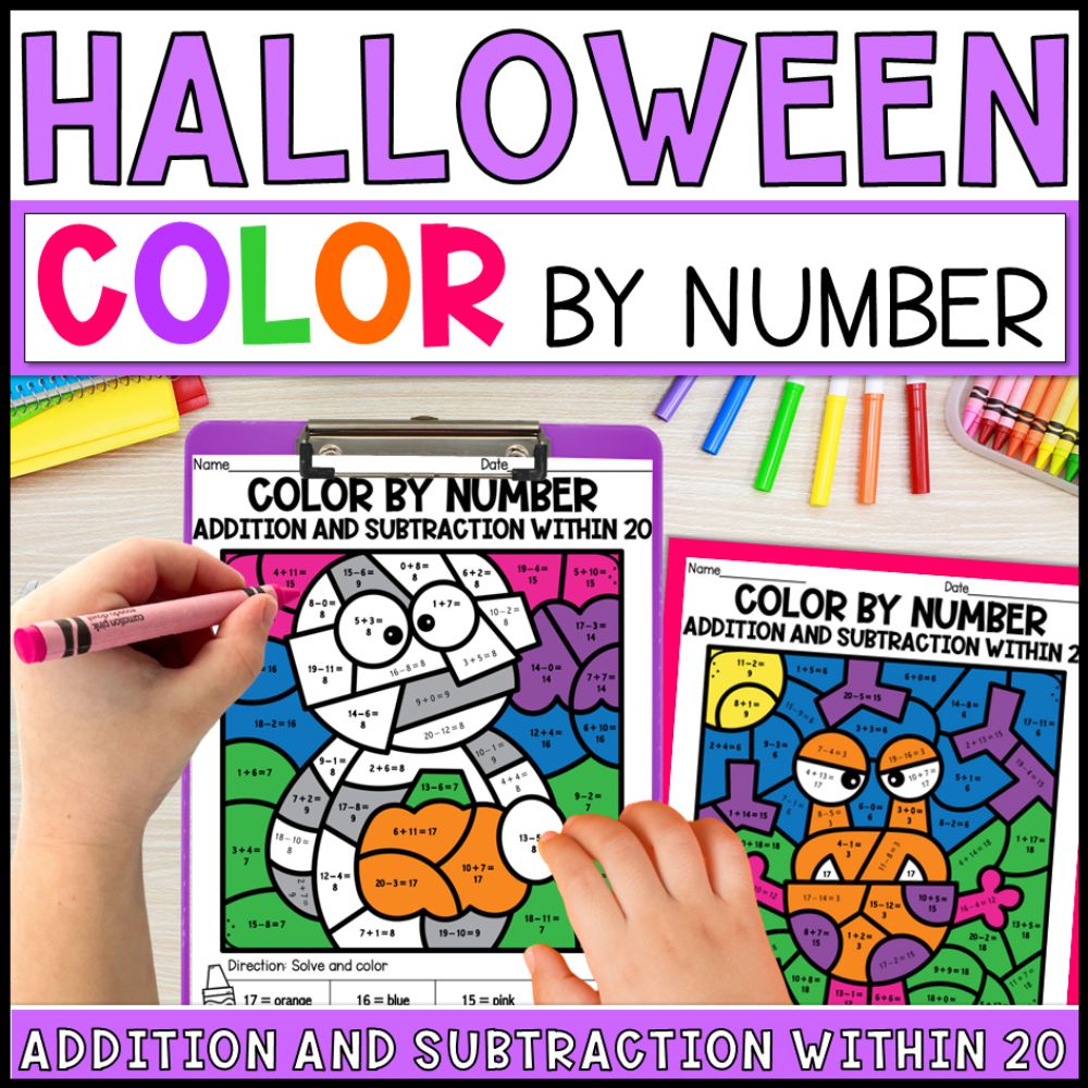 color by number addition and subtraction within 20 - halloween cover