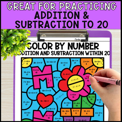 color by number addition and subtraction within 20 - holidays bundle