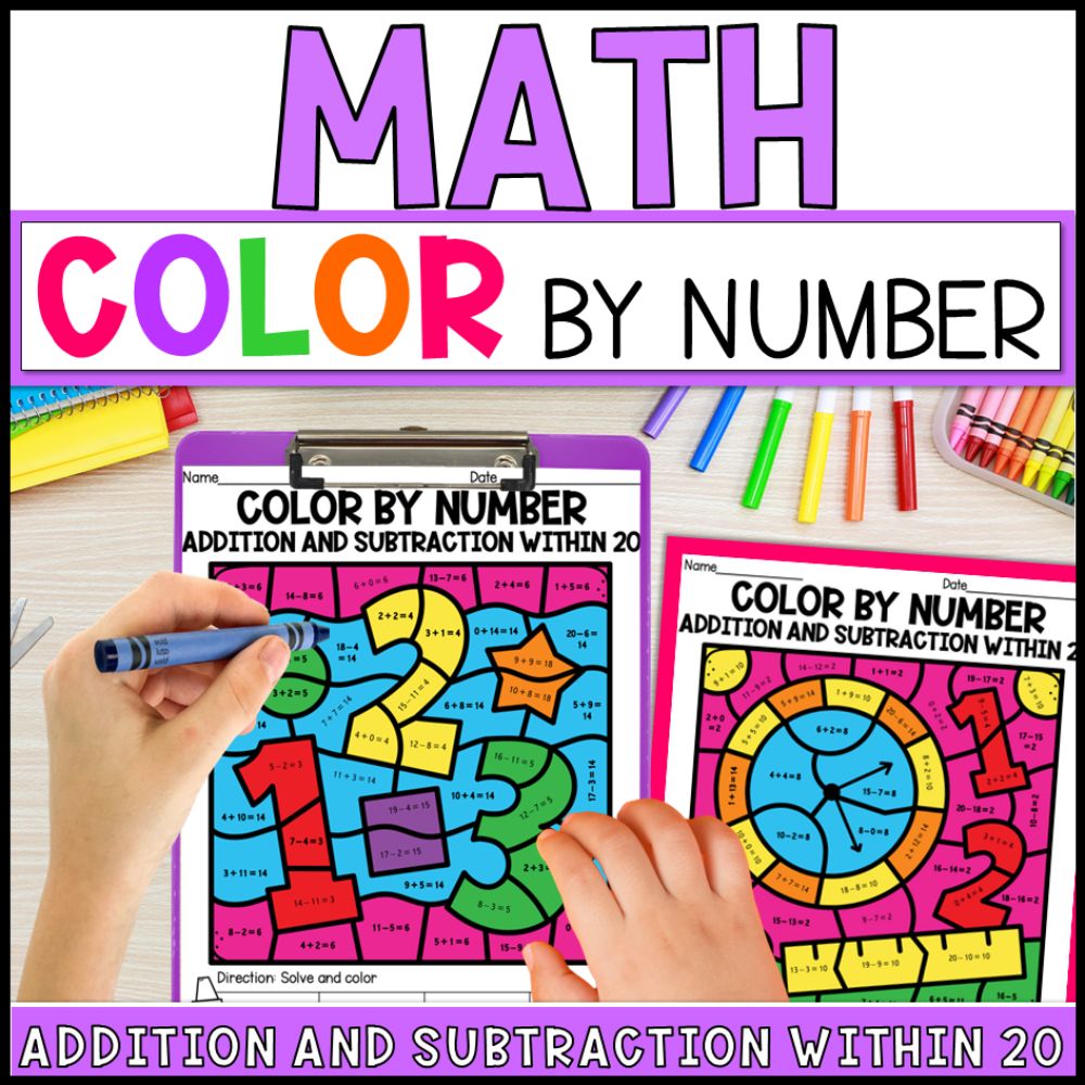 color by number addition and subtraction within 20 - math cover