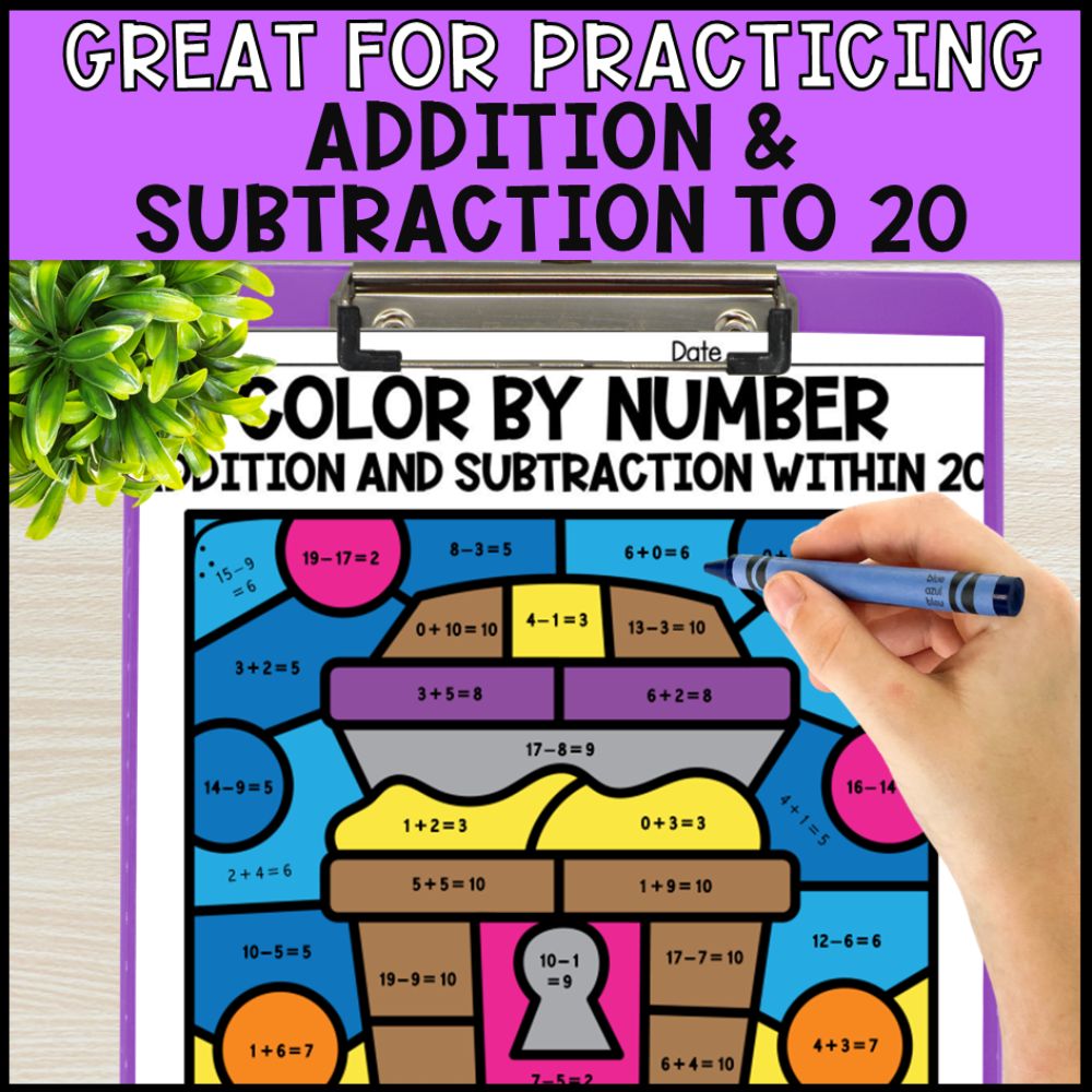 color by number addition and subtraction within 20 - pirate