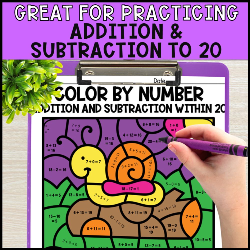 color by number addition and subtraction within 20 - pond theme