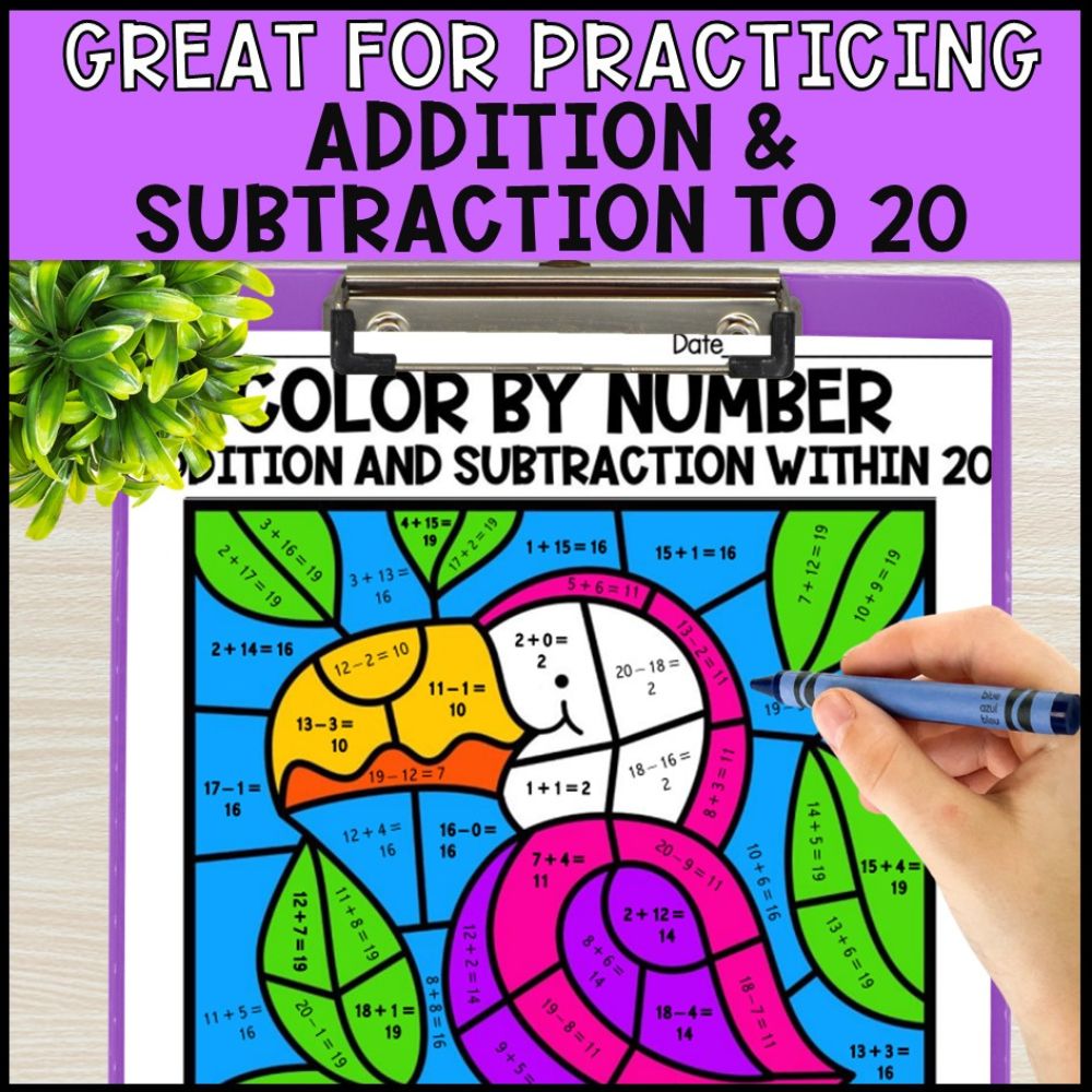 color by number addition and subtraction within 20 - safari
