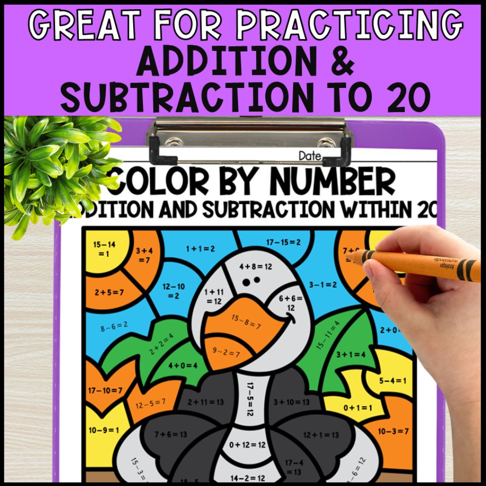 color by number addition and subtraction within 20 - safari theme