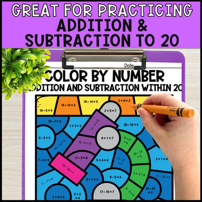 color by number addition and subtraction within 20 - science