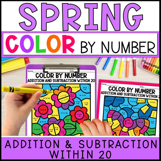color by number addition and subtraction within 20 - spring cover