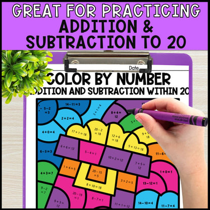 Color by Number Addition and Subtraction Within 20 - St. Patrick's Day