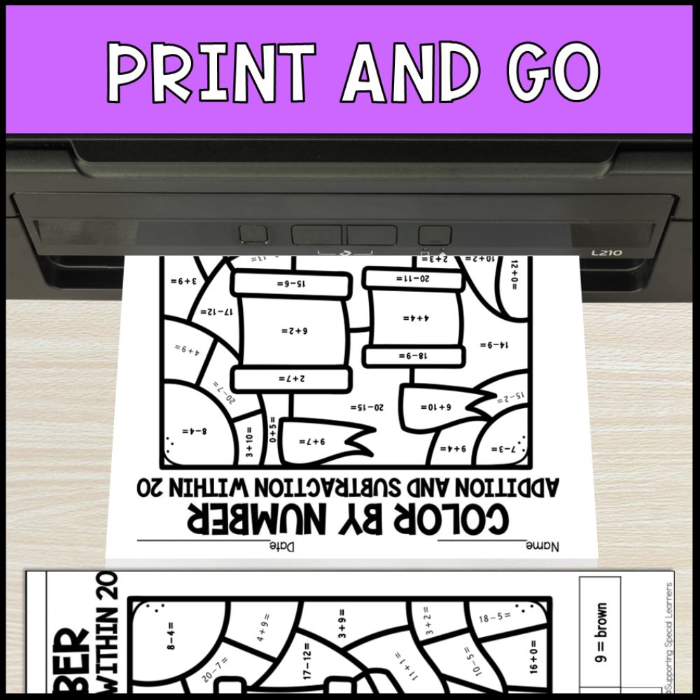 color by number addition and subtraction within 20 - thanksgiving day no prep