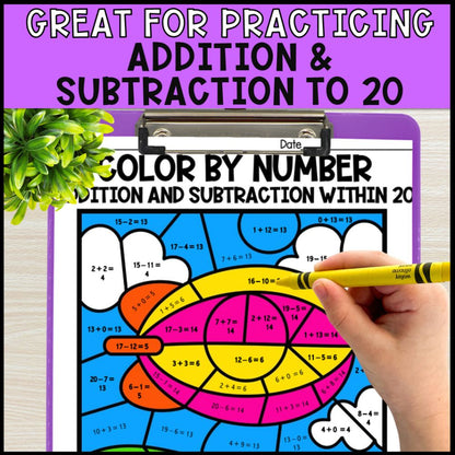 Color by Number Addition and Subtraction Within 20 - Transportation