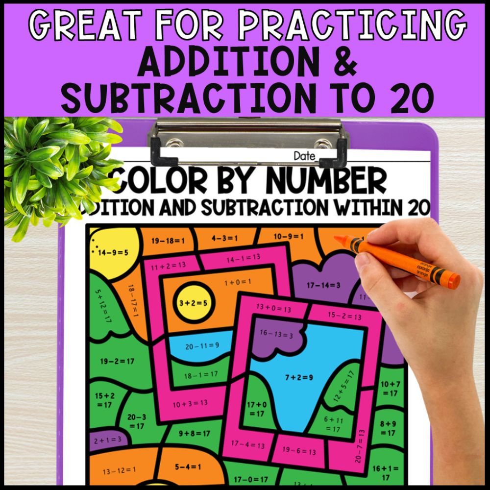 color by number addition and subtraction within20 - travel