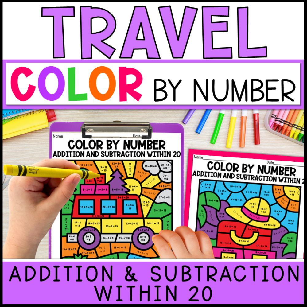 color by number addition and subtraction within20 - travel cover