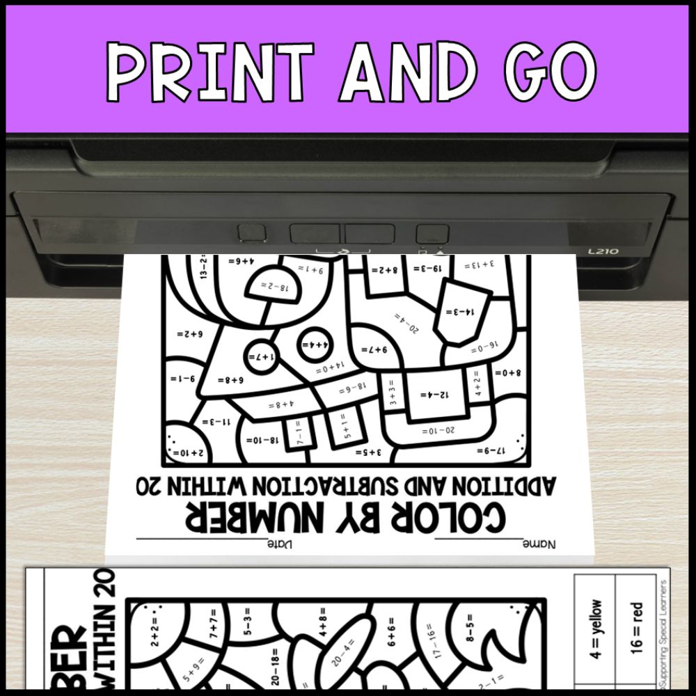 color by number addition and subtraction within20 - travel no prep