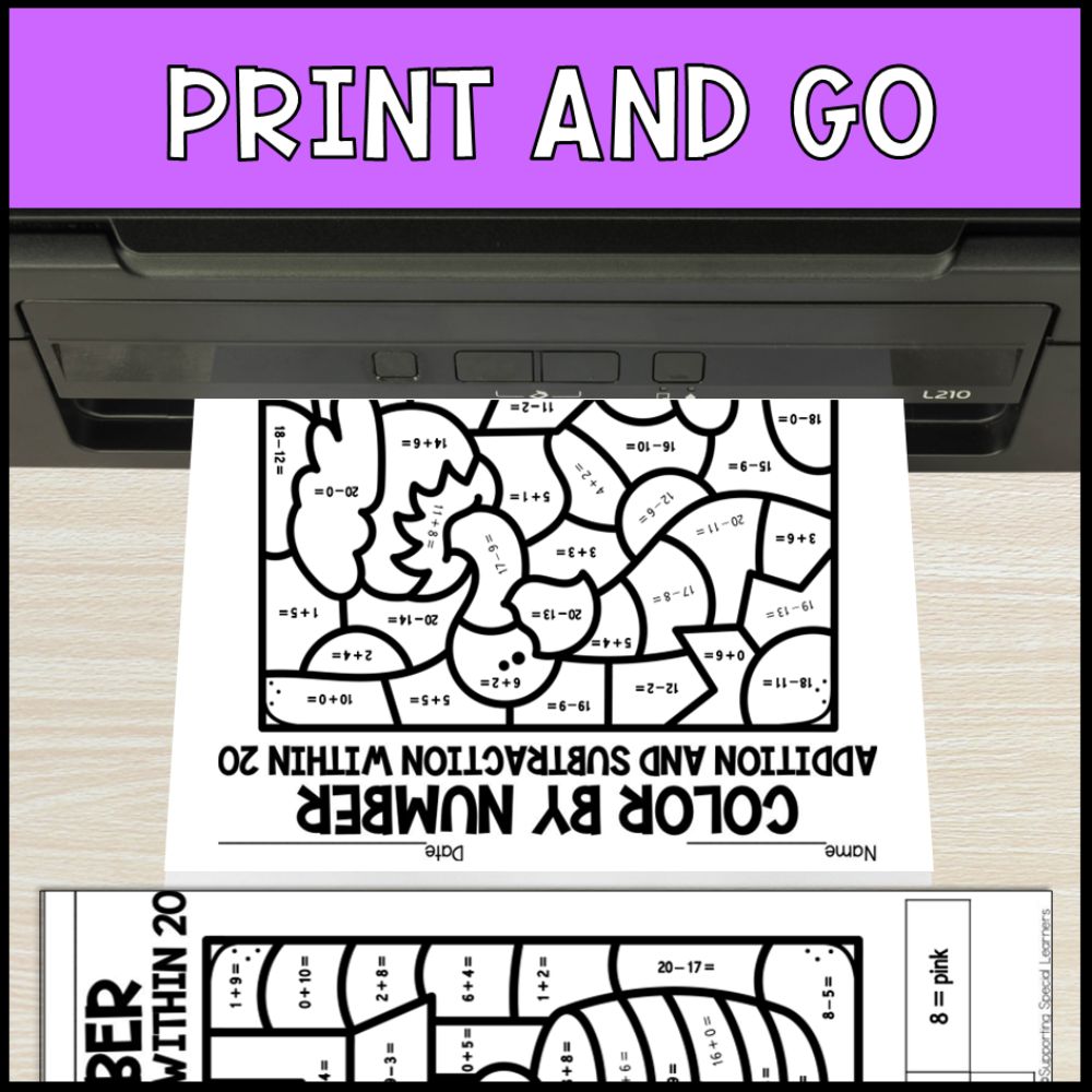 color by number addition and subtraction within 20 - western theme no prep