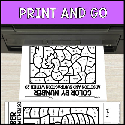 color by number addition and subtraction within 20 - western theme no prep