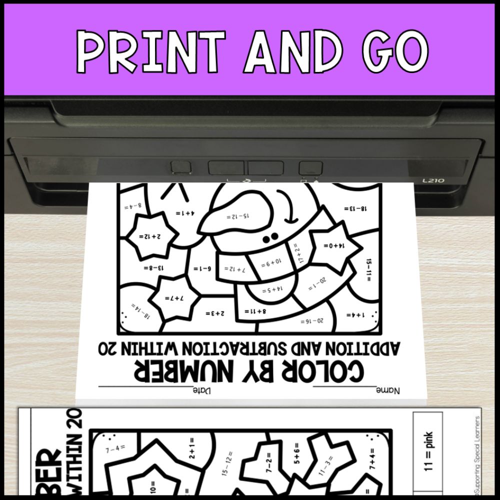 color by number addition and subtraction within 20 - winter theme no preparation