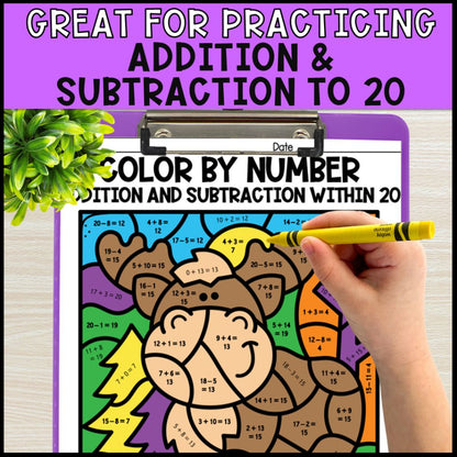 color by number addition and subtraction within 20 - woodland