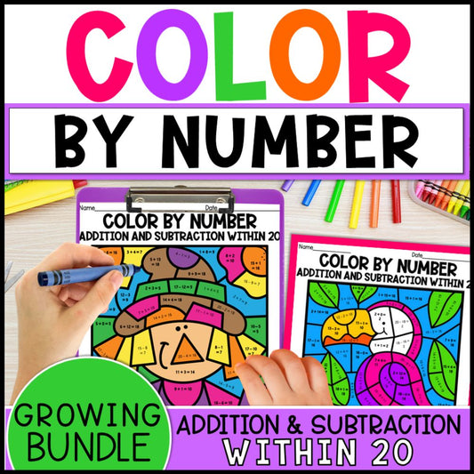 Color by Number Addition and Subtraction Within 20 Growing Bundle