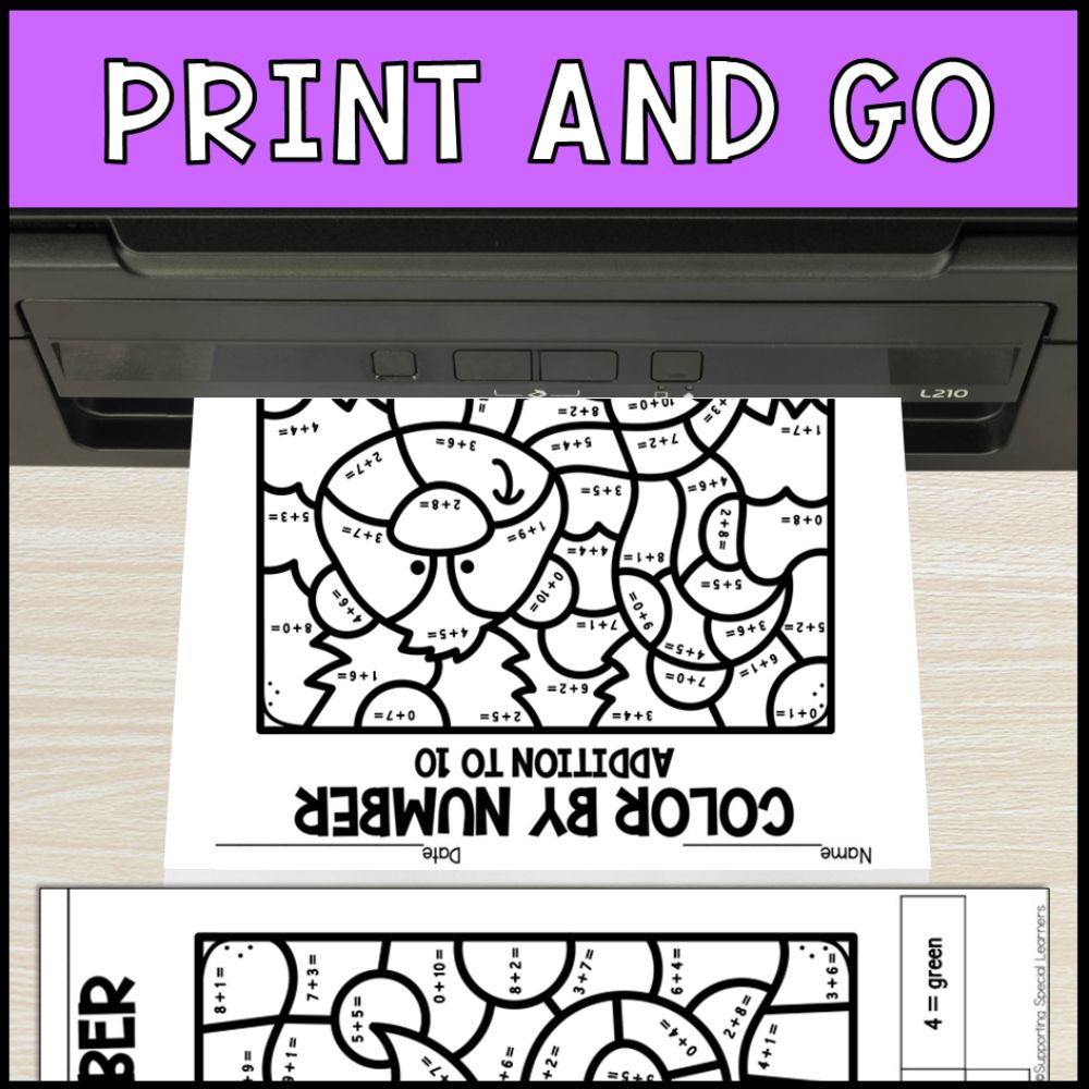 Color by Number Addition to 10 Bundle - Special Education