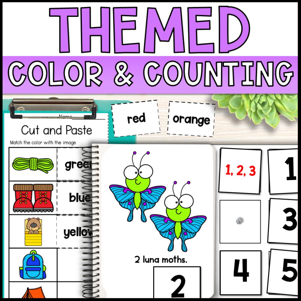 colors and counting to 5 worksheets bundle with adapted books cover