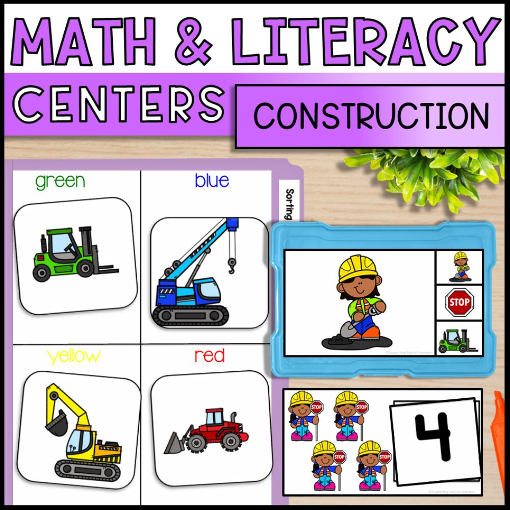 Construction Math Learning Station Construction Theme Math and Literacy Centers - Special Ed