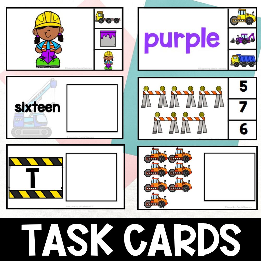 construction theme math and literacy centers task cards