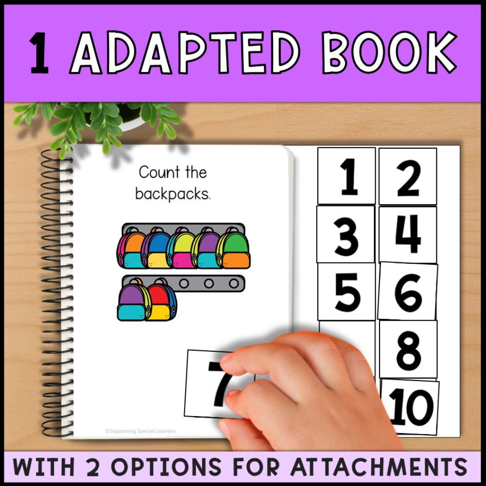 Counting Backpacks 0 to 10: Adapted Book, 44 Task Cards & File Folders