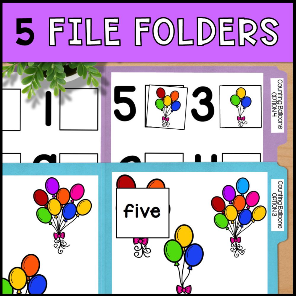Counting Balloons 0 to 10: Adapted Book, 44 Task Cards & File Folders