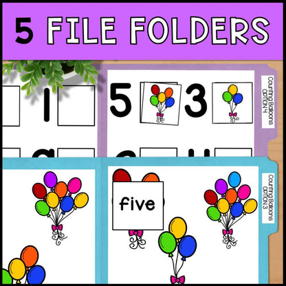 Counting Balloons 0 to 10: Adapted Book, 44 Task Cards & File Folders