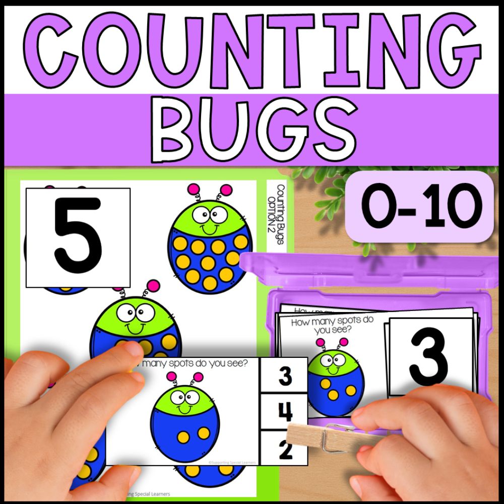 Counting Bugs 0 to 10: Adapted Book, 44 Task Cards, and 5 File Folders