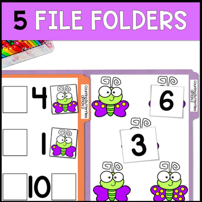 counting butterflies 0 to 10 5 file folders